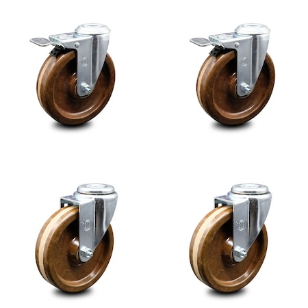 Service Caster 5 Inch High Temp Phenolic Swivel Bolt Hole Caster Set with 2 Total Lock Brake SCC-BHTTL20S514-PHSHT-2-S-2